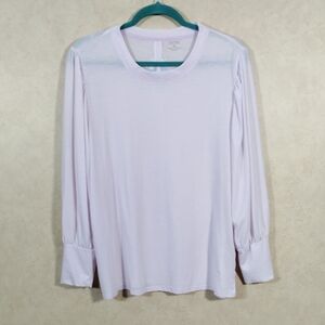 01525 Ecru light lavender long puffy sleeve knit blouse XL